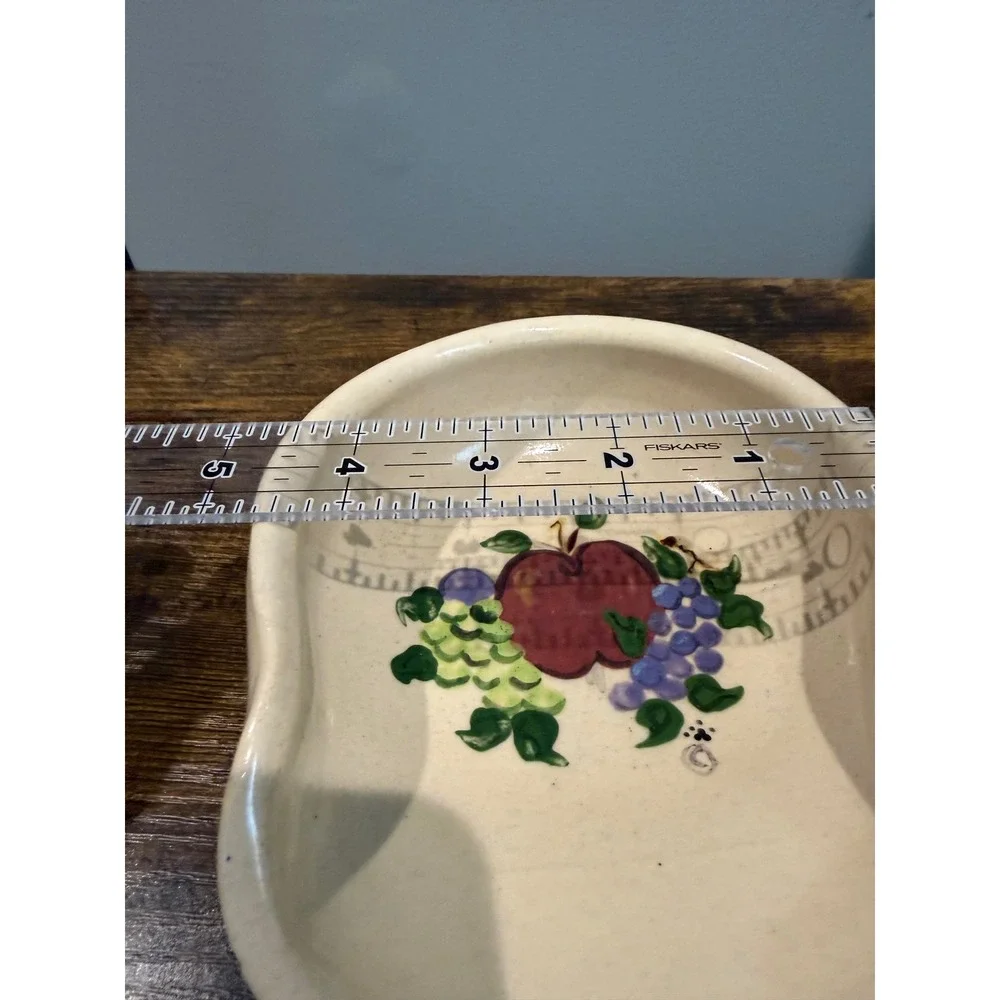 Casey Pottery Hand Made USA Fruit Apple Grapes Stoneware Spoon Rest Marshall TX
